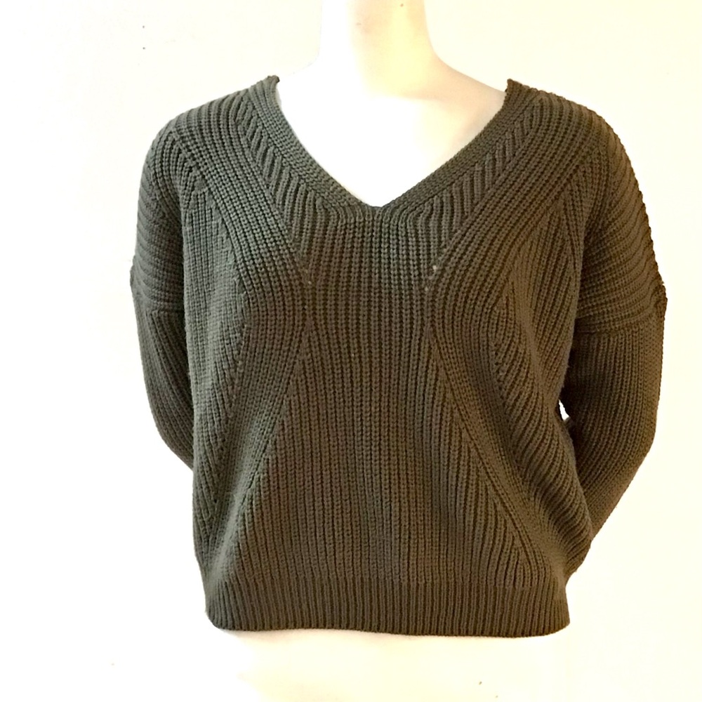 Olive Green Women's V-neck (and back) Sweater